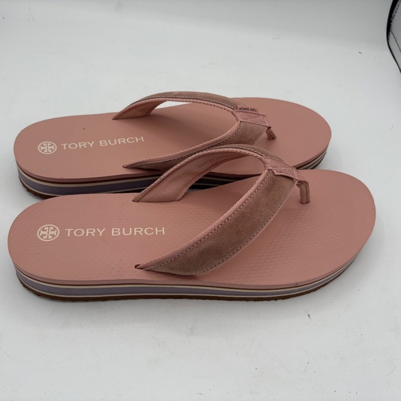 Tory Burch 70s Style Platform Flip Flops Sandals Sz 13 Pink Blush Suede - Picture 3 of 11